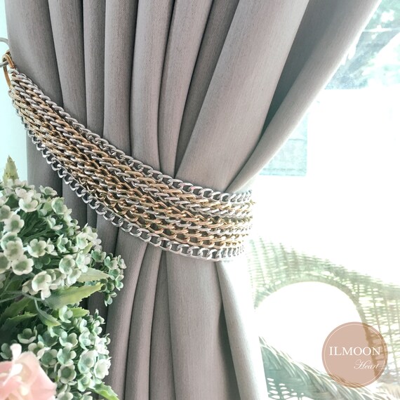 Gray And Gold Curtain Tie Backs Modern Chain Tieback Light Etsy