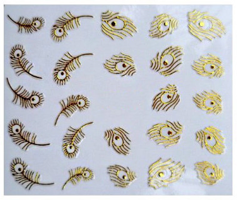 Peacock Feather Nail Stickers  Gold Nail Stickers  Nail image 1
