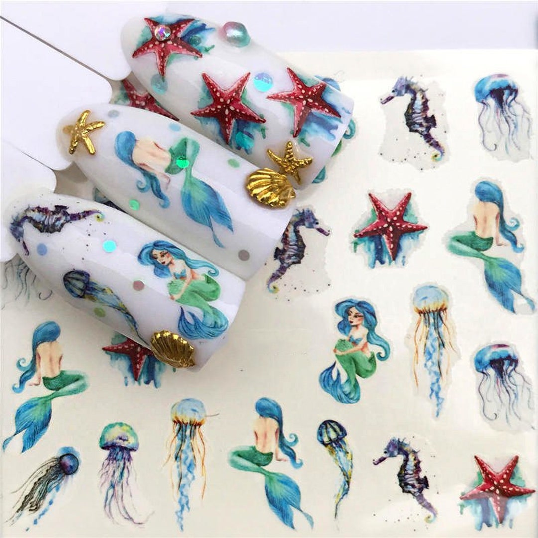 Mermaid Nail Decals Sea Nail Stickers Nail Water Decals Etsy