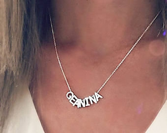 Personalized Tiny Initials Letter Name Necklace, 7 Letters, Gold Plated or Silver Plated Initial Pendant, Bridesmaids Proposal Gift