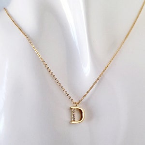 Alphabet Initial Pendant Dainty Necklace, Gold Plated Personalized Tiny Letter with Cubic Zirconia Crystals, Monogram, Bridesmaids Gift