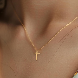 Tiny Cross Necklace, Dainty, Minimalist Gold Plated Cross Pendant and fine Chain, Bridesmaids Gift, Religious