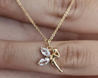 Collana con fata, ciondolo a forma di fata placcato oro, collana minimalista con fata e zirconi cubici scintillanti, regalo per figlia, mamma, fidanzata