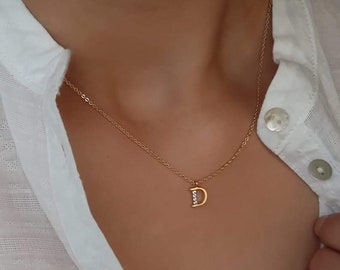 Personalized Monogram Initial Necklace, Gold Plated Dainty Letter Pendant, Woman Minimalist Tiny Initial Necklace, Bridesmaid, Wedding Gift