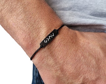 God is Greater then the Highs and Lows Personalized Engraved Black Bracelet, Custom Religious Quote, John 16:33, Bible Verse Symbol