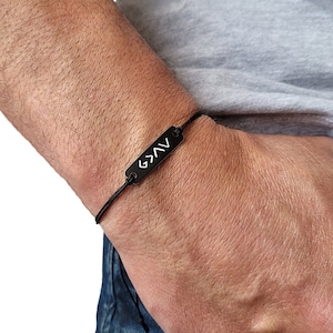 God is Greater then the Highs and Lows Personalized Engraved Black Bracelet, Custom Religious Quote, John 16:33, Bible Verse Symbol