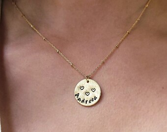 Collar de nombre personalizado para mujer con colgante de nombre personalizado de disco de moneda de identificación grabado chapado en oro, boda delicada, regalo de dama de honor, regalo para ella