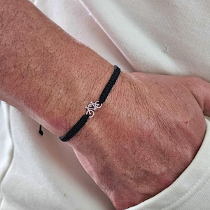 Bicycle Bracelet for Men, Platinum Plated Bike Charm, Adjustable Macrame Bracelet, Cyclist Gift, Minimalist Jewelry for Him