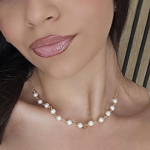 Pearl Necklace | Shell Pearls & Gold Plated Necklace | Dainty Jewelry | Personalized Gift for Her | Elegant White Pearl Necklace