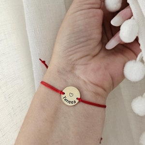 Personalized Custom Name Engraved Bracelet with Gold Plated Coin Charm & Adjustable String, Jewelry for BFF, Children, Bridesmaids Gifts
