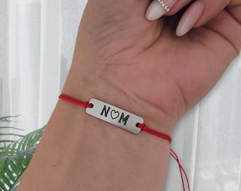 Engraved Bar Bracelet with Initials & Heart – Personalized Couples Bracelet, BFF Jewelry, Adjustable Cord, Gift for Him or Her