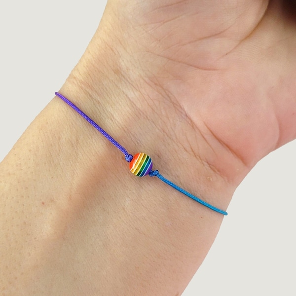 LGBTQ Rainbow Gay Pride Bracelet with Colorful Glass Bead and Adjustable String, Minimalist Wish Bracelet, Pride Month