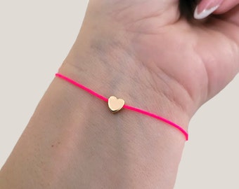 Zierliches Herz Armband, Minimalistisches 18K Vergoldetes Herz Bettelarmband mit verstellbarer Schnur, Trauzeugin, Hochzeit Brautgeschenk