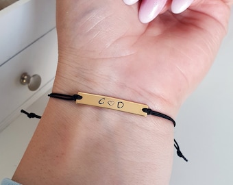 Engraved Bar Bracelet, Gold Bar Bracelet, Monogram, Couples Bracelet. Gold plate, Personalized, Cord, Bff Gift, Initials, String, Adjustable