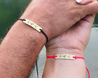 Couple Bracelets Personalized Custom Engraved Bracelets Initials Gift for Boyfriend Matching Set of 2 His and Hers Lovers Man Bracelet