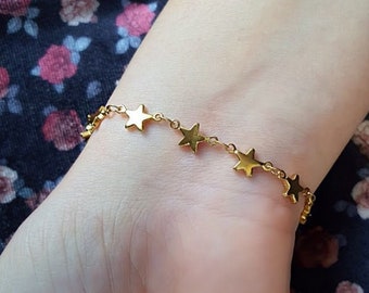 Dainty Star Bracelet, Gold Stainless Steel Charms, Stars Bracelet, Bridesmaid Gift, Girlfriend Gift, Lovers Gift