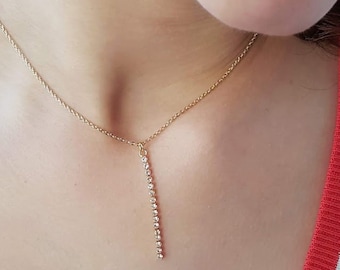 Long Pendant Necklace, Gold Plated, Rhinestone, Gold Necklace, Sparkly, Minimalist Necklace, Dainty, Girlfriend Gift, Layered Necklace, Girl