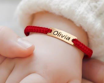 Braccialetto personalizzato con nome per bambini e neonati, in acciaio inossidabile color oro, impermeabile, con cordino in macramè regolabile, utilizzabile come braccialetto o cavigliera.