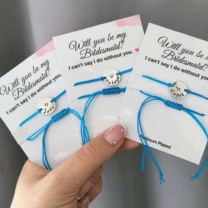 Will You Be My Bridesmaid Proposal Gift Card, Custom Name Platinum Plated Personalized Name Bracelet Engraved and Adjustable String, Wedding