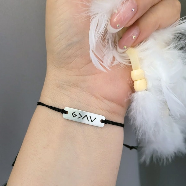 God Is Greater Than the Highs and Lows Bracelet, Personalized Engraved Adjustable Religious Jewelry, Bible Verse Gift, Custom Faith Bracelet
