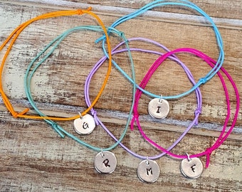 Personalized Monogram Coin Bracelet, Engraved Gold or Platinum Plated Disc Charm Bracelet, Initials, Couples, Bridesmaids Gift, Bridal Party