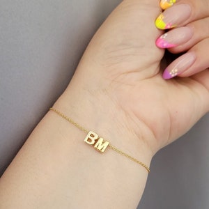 Personalized Gold Plated Tiny Initials Upper Case Letter Minimalist Bracelet, Dainty Gold Chain Bridesmaid Gift, Bridal Wedding Party Gift