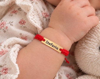 Pulsera personalizada con nombre para niños y bebés, acero inoxidable dorado resistente al agua, cordón de macramé ajustable, pulsera o tobillera.
