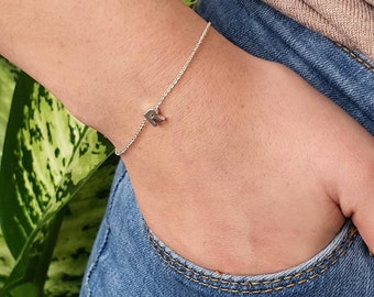 Tiny Initial Silver Plated Bracelet, Personalized Dainty Monogram Letter Bracelet, Bridesmaid Gift, Girlfriend Gift, Custom