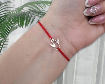Angel Bracelet with 925 Silver Plated or 18K Gold Plated Angel Charm and Adjustable Kabbalah String, Bff bridesmaids Gift, Guardian Angel