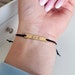 Engraved Bar Bracelet, Gold Bar Bracelet, Monogram, Couples Bracelet. Gold plate, Personalized, Cord, Bff Gift, Initials, String, Adjustable