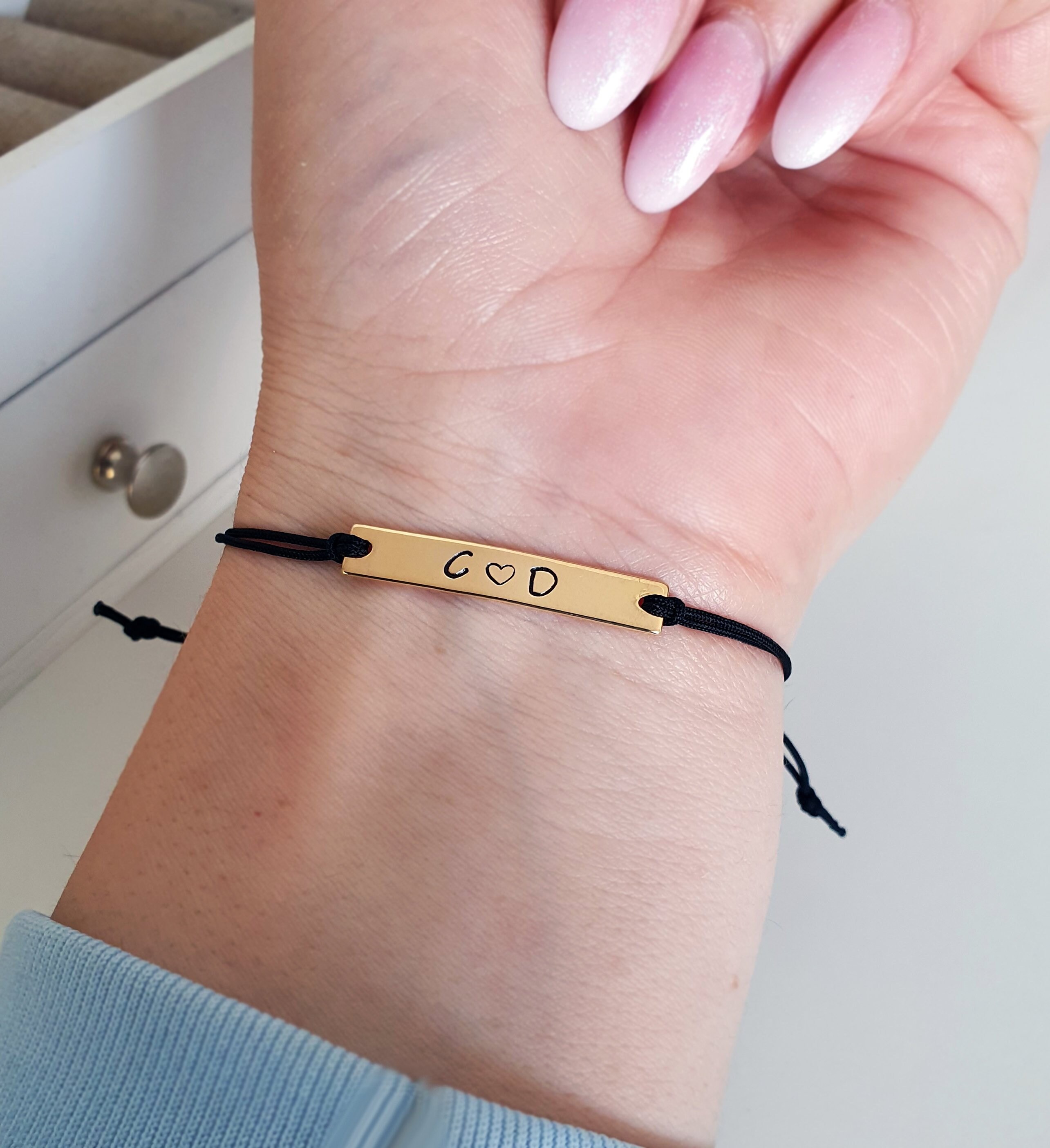Engraved Bar Bracelet, Gold Bar Bracelet, Monogram, Couples Bracelet.…