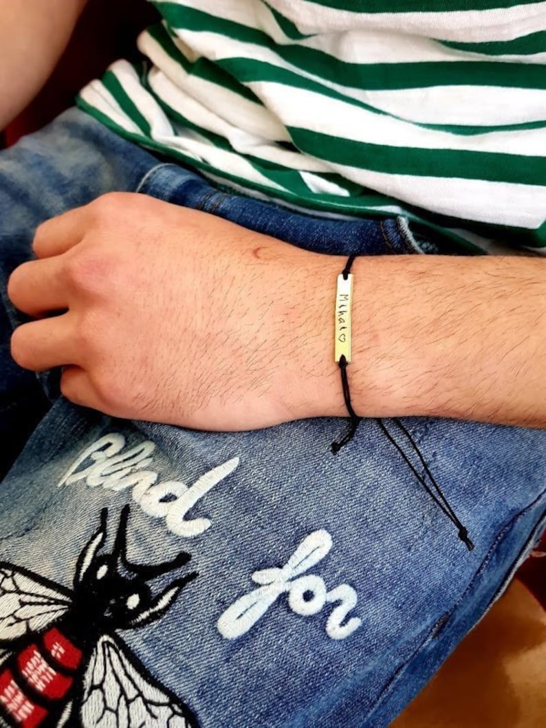 Personalized Men Bracelet Gold Plated Engraved Plate Name Etsy