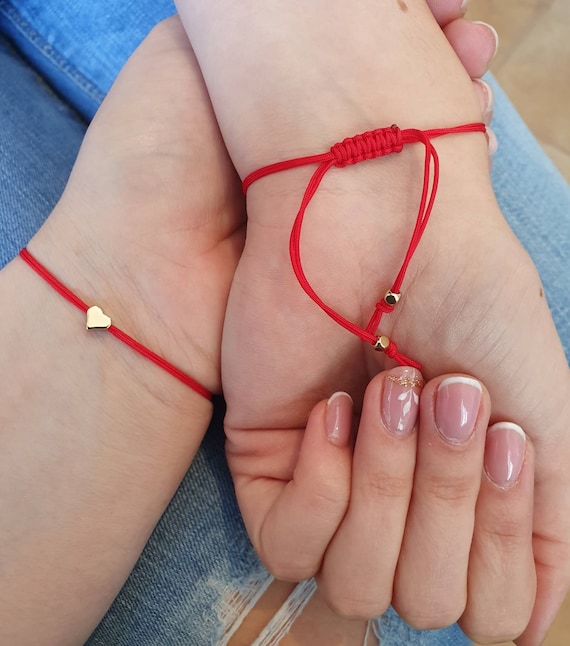 Red Thread String Mother and Daughter Matching Heart Bracelets Set of 2 Bracelet Mommy and Me Red Bracelet for Protection (Pinky promise-Gold)