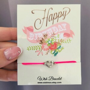 Gelukkige verjaardagskaart cadeau met hart armband, wens bedel armband met verstelbare string, leuke bloemenkaart, beste wensen wenskaart cadeau