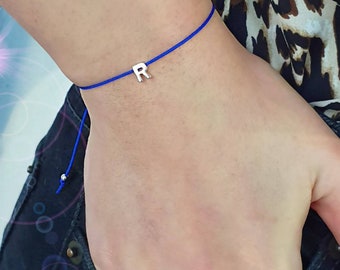 Silver Plated Initial Letter Bracelet, Personalized Tiny Charm, Dainty Adjustable String Bracelet, Bridesmaid, Wedding, Couples Gift Jewelry