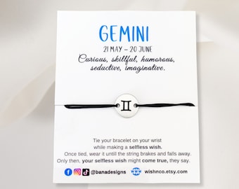 Gemini Bracelet, Zodiac Bracelet, Zodiac Sign Engraved Coin, Constellation, Horoscope, Star Sign Bracelet, Astrological Present, Birthday