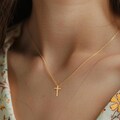 Tiny Cross Necklace, Dainty, Minimalist Gold Plated Cross Pendant and fine Chain, Bridesmaids Gift, Religious product logo