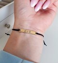 Engraved Bar Bracelet, Gold Bar Bracelet, Monogram, Couples Bracelet. Gold plate, Personalized, Cord, Bff Gift, Initials, String, Adjustable