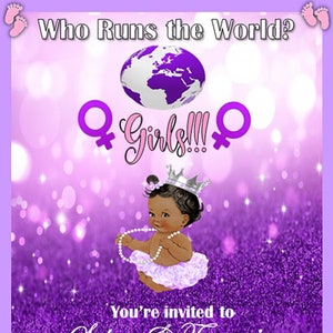 Who Runs the World? GIRL Baby Shower Invitation (lavender, pink, purple)