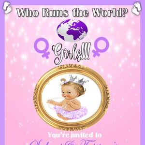 Who Runs the World? GIRL Baby Shower Invitation (lavender, pink, gold)