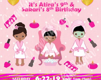 Spa Themed DIGITAL Invitation (HOT pink, pink, gold & white)