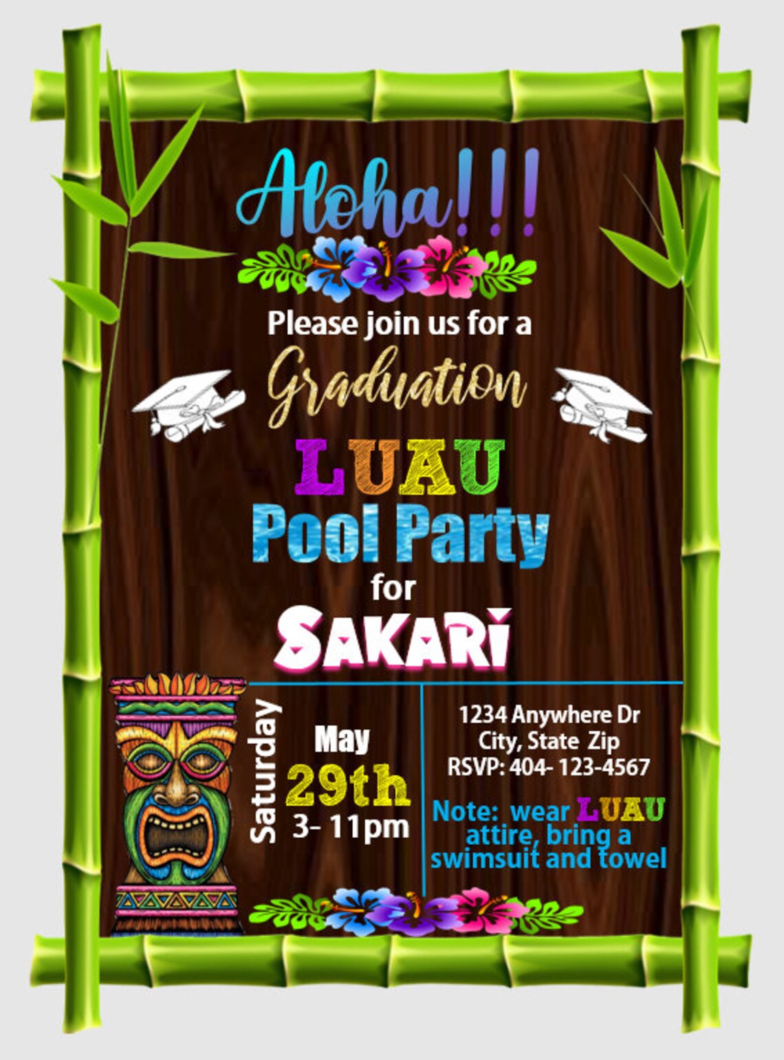 GRADUATION Luau Themed DIGITAL Invitation Multiple Colors Etsy GRADUATION Luau Themed DIGITAL Invitation Multiple Colors Etsy