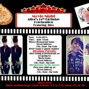 DIGITAL PIZZA and MOVIE Night Birthday Invite BoyandGirls, (black, white, red)