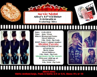Digital Pizza and Movie Night Birthday Invite (NOT SELF EDITABLE)