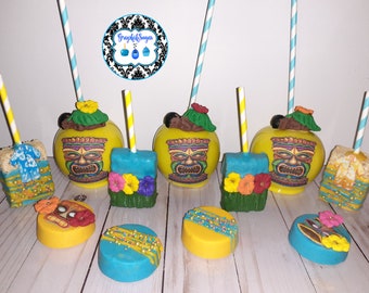 36 LUAU Treats (12 Candy or CHOCOLATE apples, 12 Rice Krispy Treats, 12 Cake Pops)