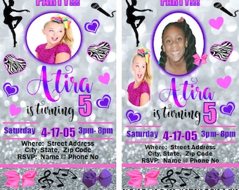 DIGITAL Jojo Siwa Birthday Invitation for GIRLS, (hot pink, purple, gray)