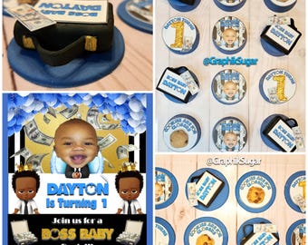 BOSS BABY Treat Package (1 DIGITAL Invite, 12 Chocolate Covered Cookies & 12 Cupcake Toppers)