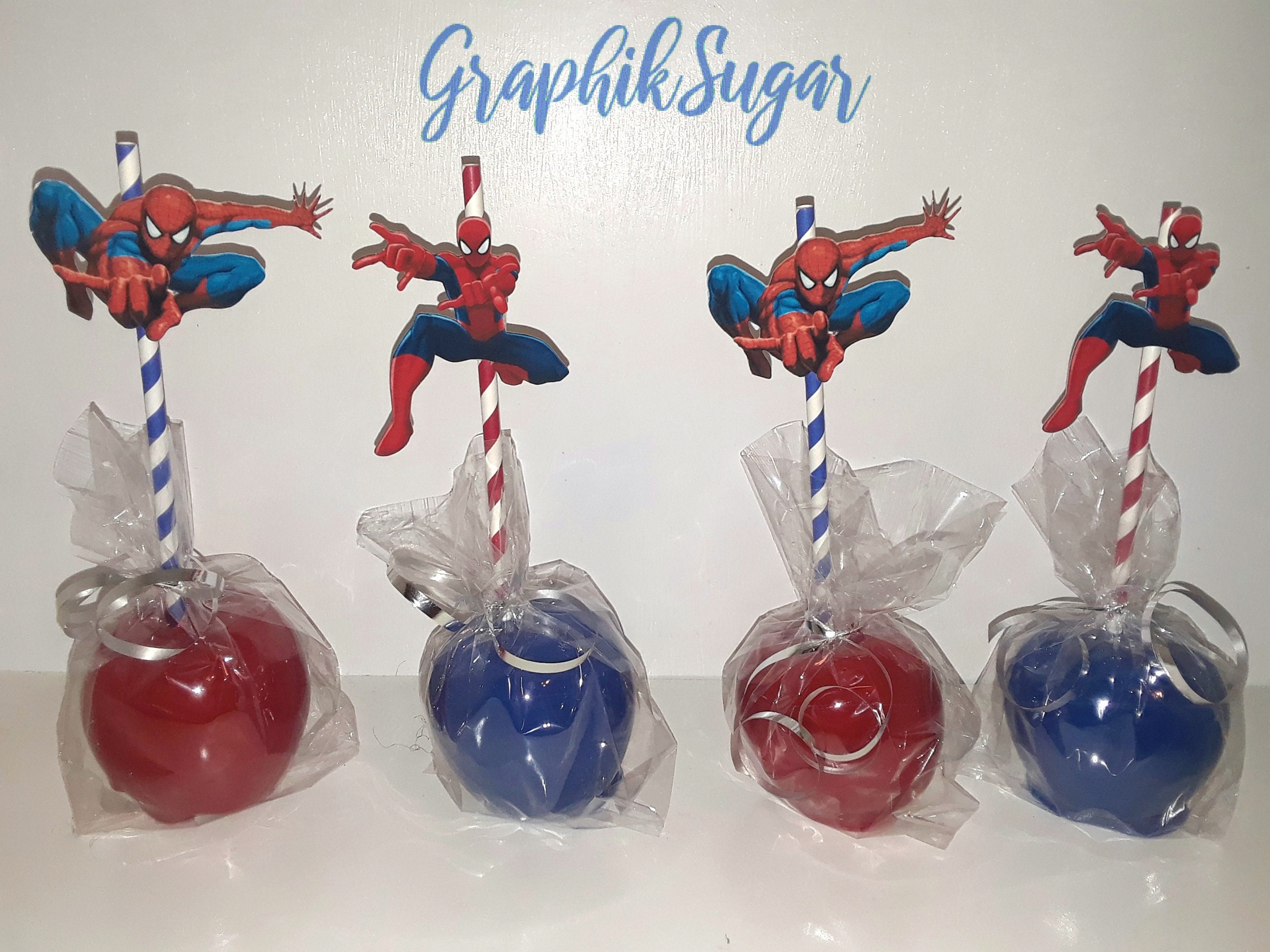 SPIDERMAN Themed Candy or CHOCOLATE Apples & Rice Crispy Etsy