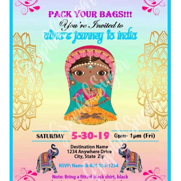 Indian Themed DIGITAL Invitation (multiple colors)