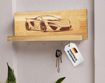 Key board wood with storage hook sports car engraving personalizable gift key holder board inauguration wall mounting decoration oak